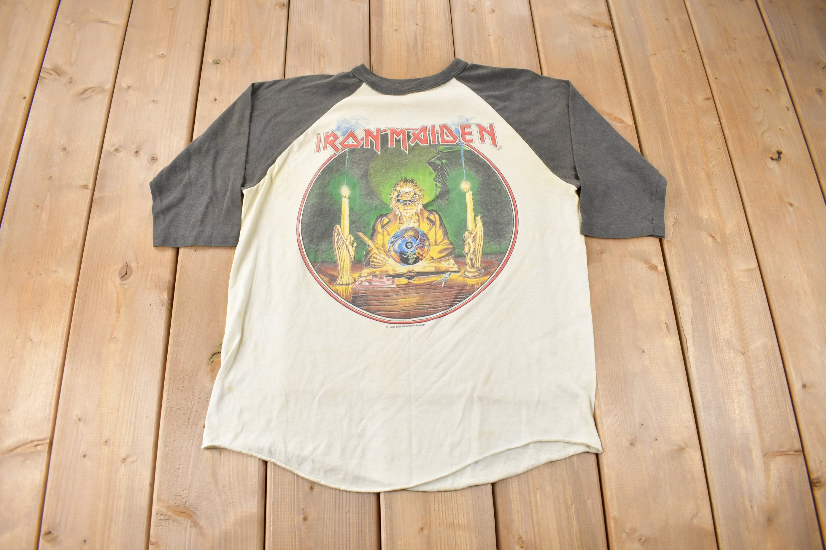 Vintage 1988 Iron Maiden Seventh Son Of A Seventh Son Raglan Band Tee Made In USA