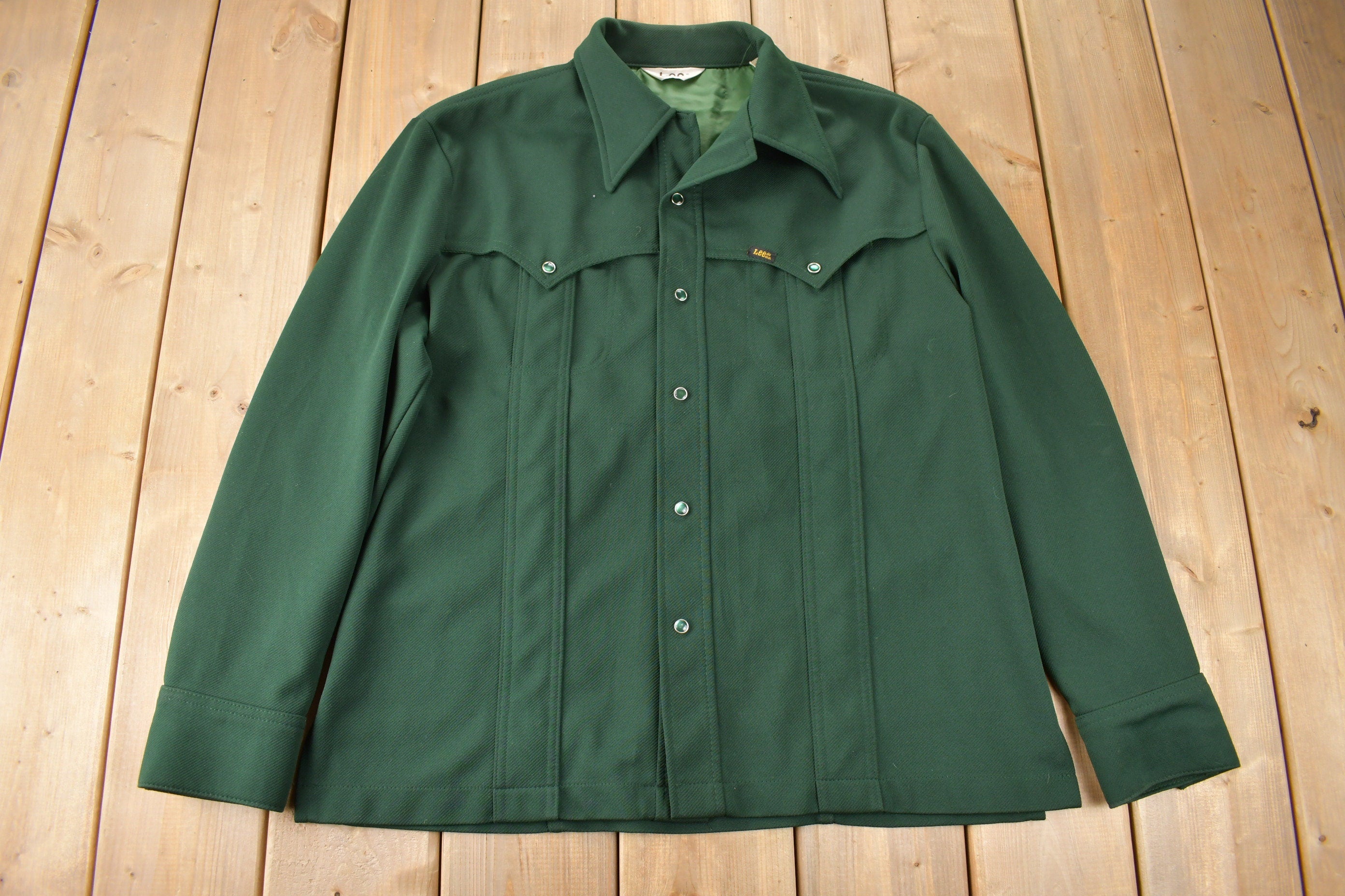 Vintage 1970s Lee Western Style Pearl Snap Button Up Shirt Made in USA Size L