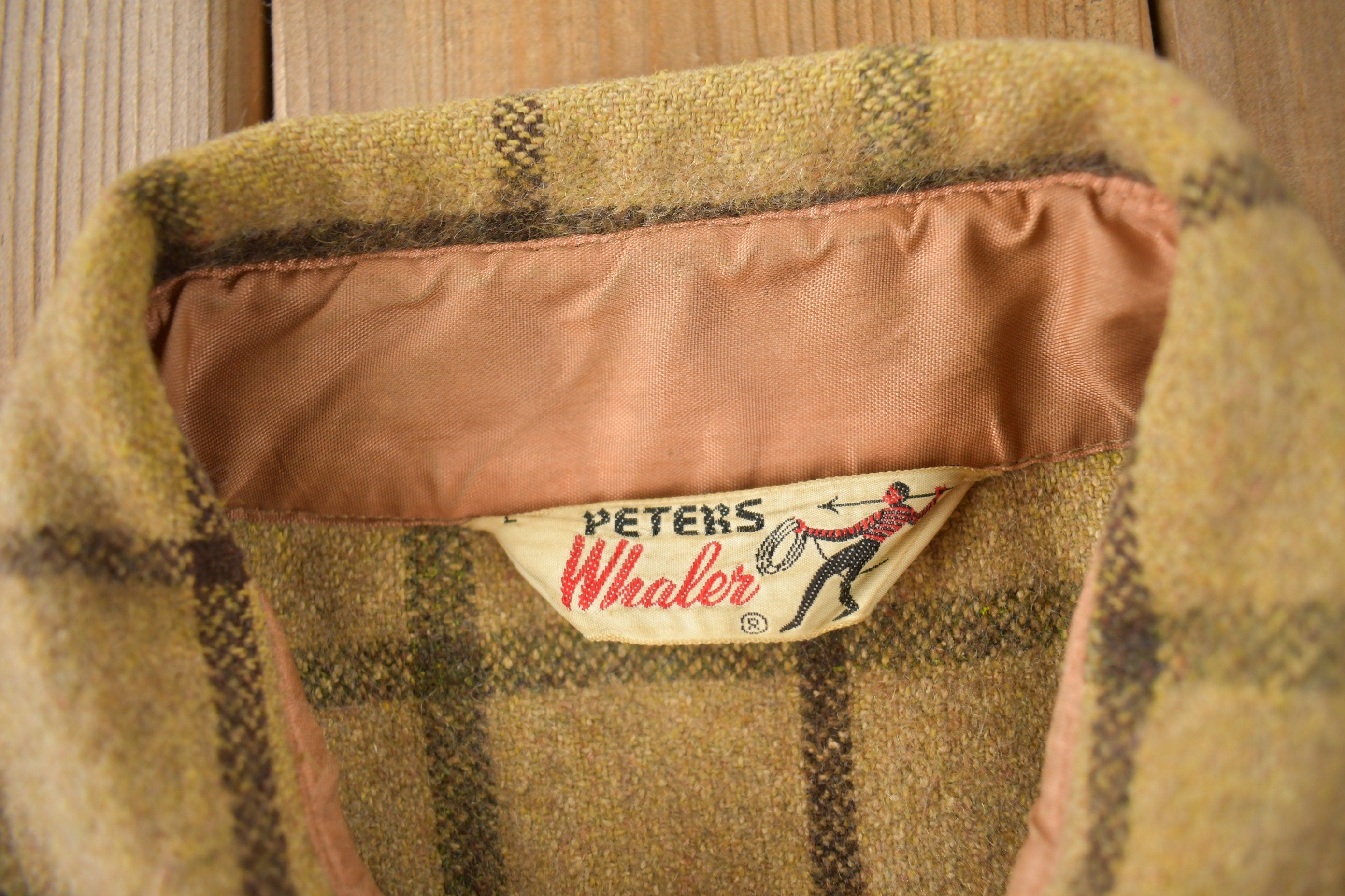 Vintage 1950s Peters Whaler Plaid Wool Button Up Flannel Size Large Workwear