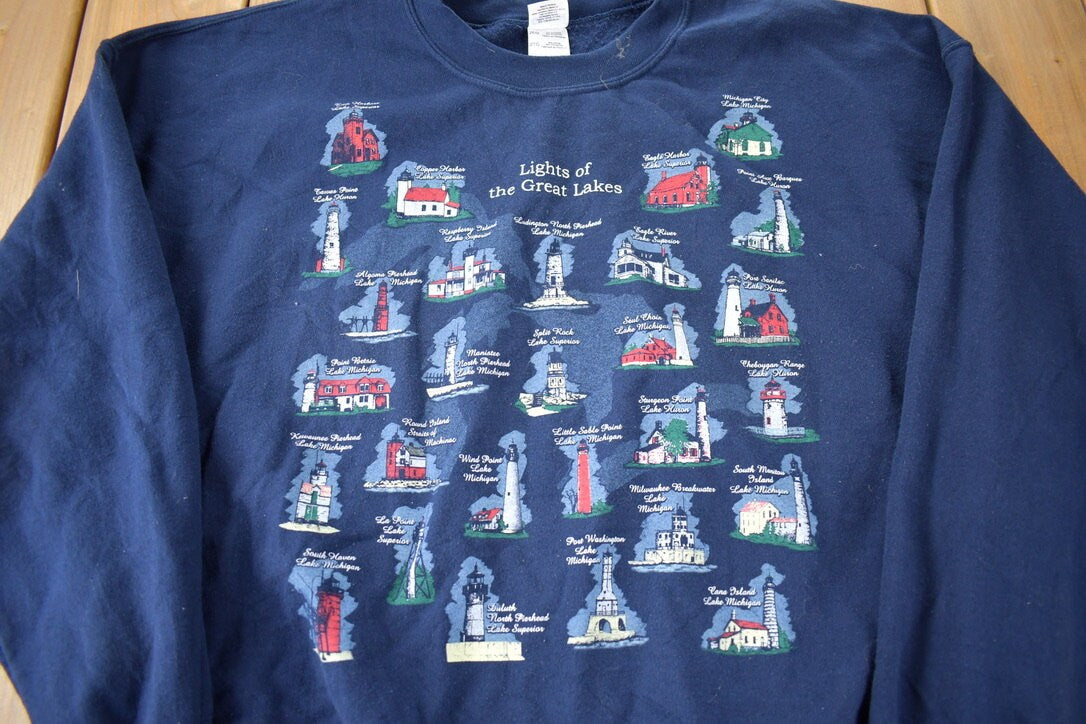 Vintage 1990s Lights Of The Great Lakes Souvenir Travel Crewneck Sweatshirt