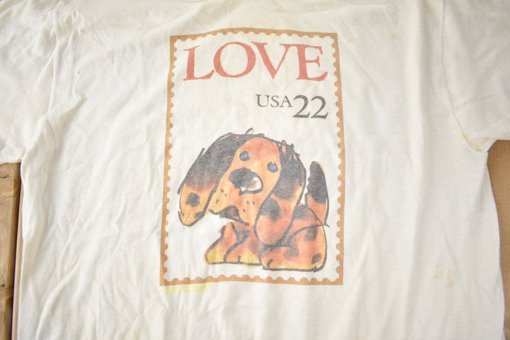 Vintage 1980s Dog Theme Mail Stamp Single Stitch Graphic T-Shirt Made In USA