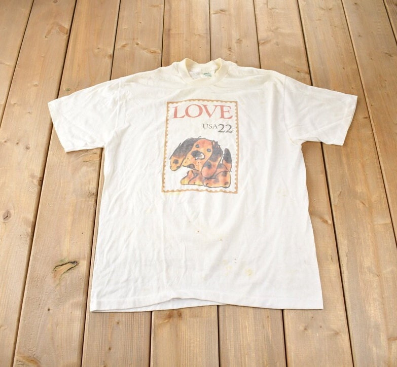 Vintage 1980s Dog Theme Mail Stamp Single Stitch Graphic T-Shirt Made In USA