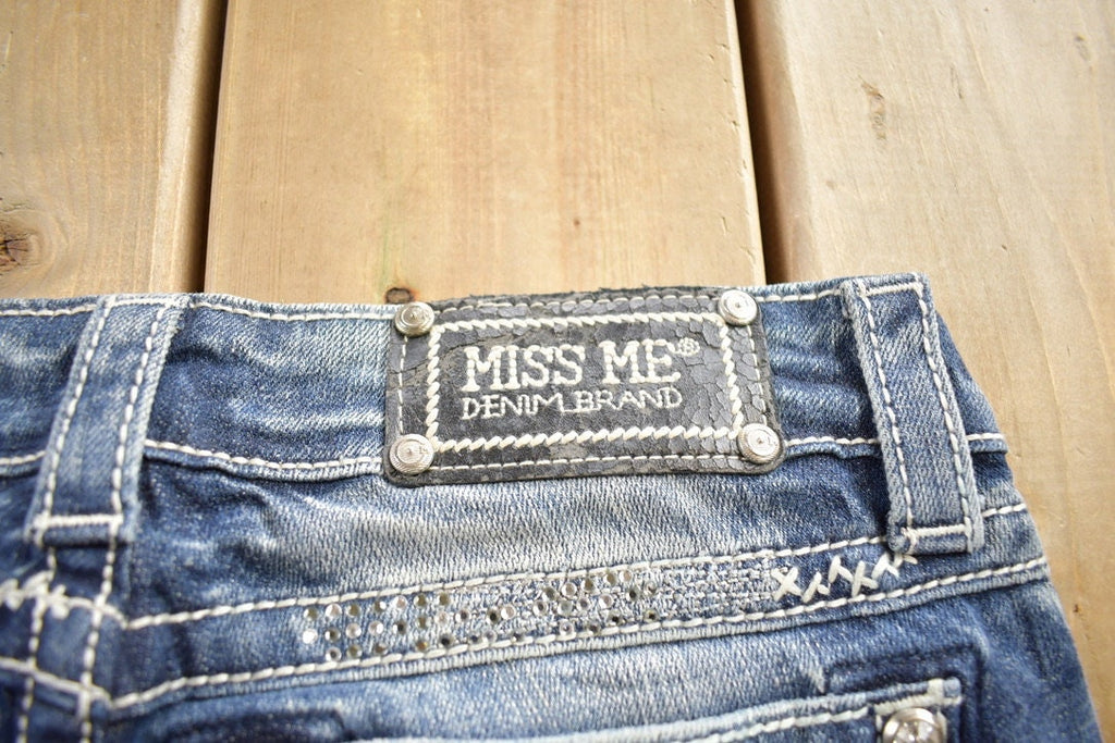 Vintage Y2K Miss Me Bedazzled Thrashed Low Rise Boot Cut Jeans Size 26x33