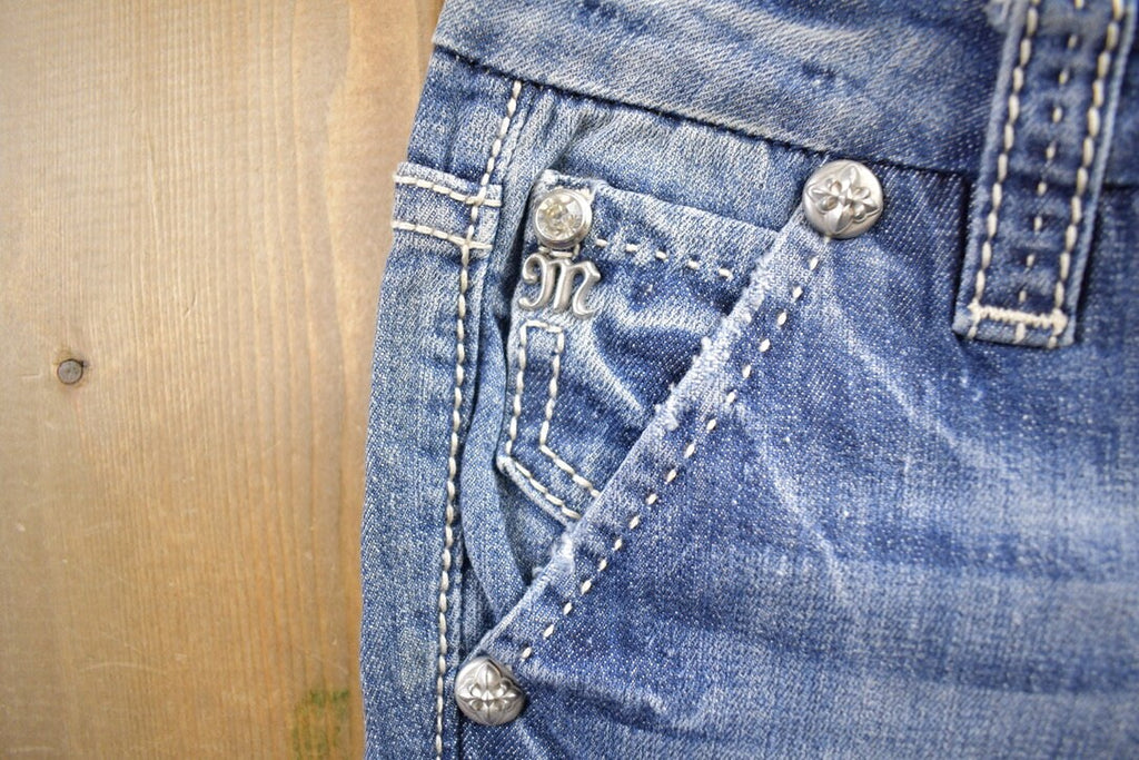 Vintage Y2K Miss Me Bedazzled Wide Leg Low Rise Jeans Size 26x33