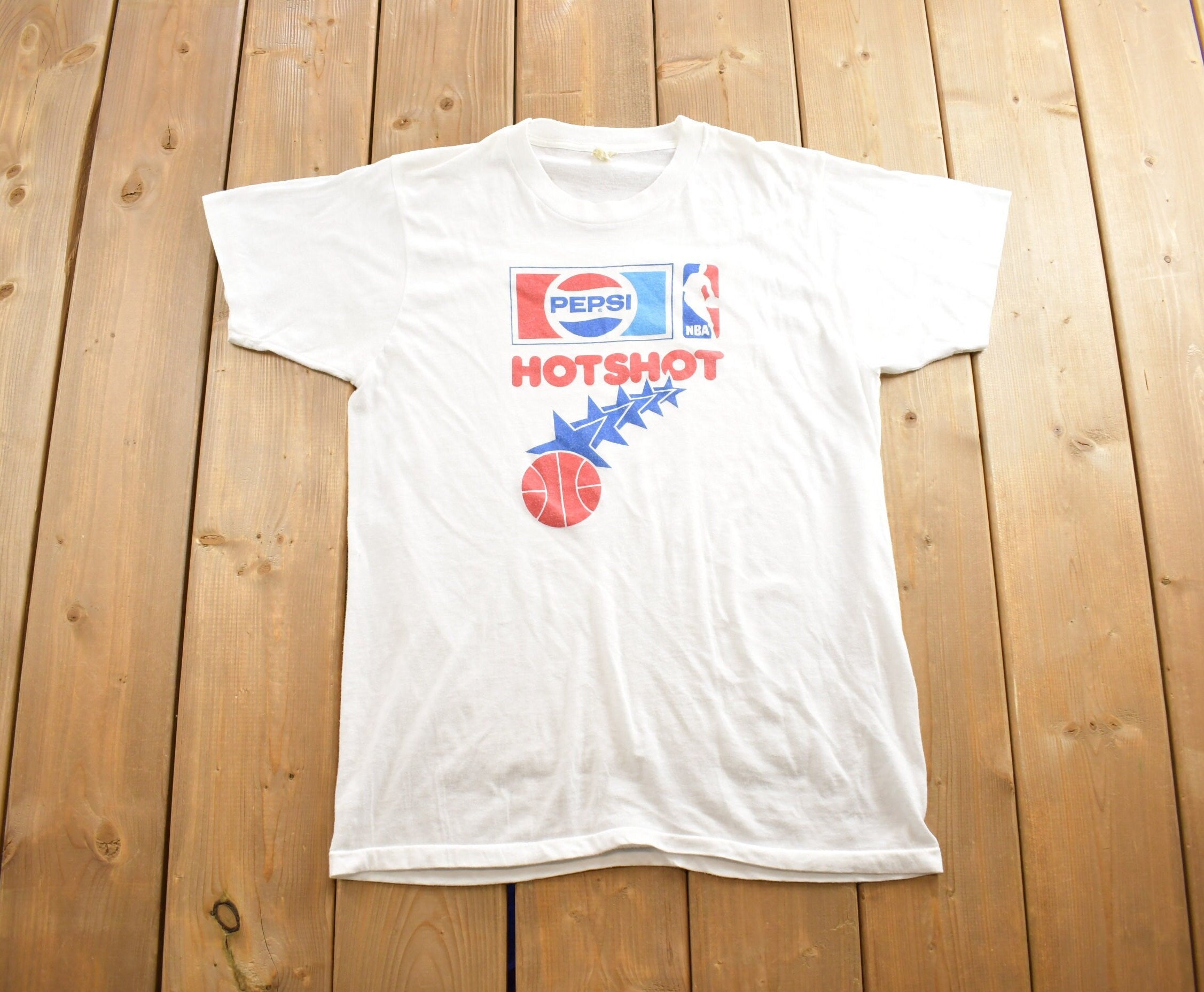 Vintage 1980s NBA Basketball Pepsi Hotshot Graphic T-Shirt Made In USA