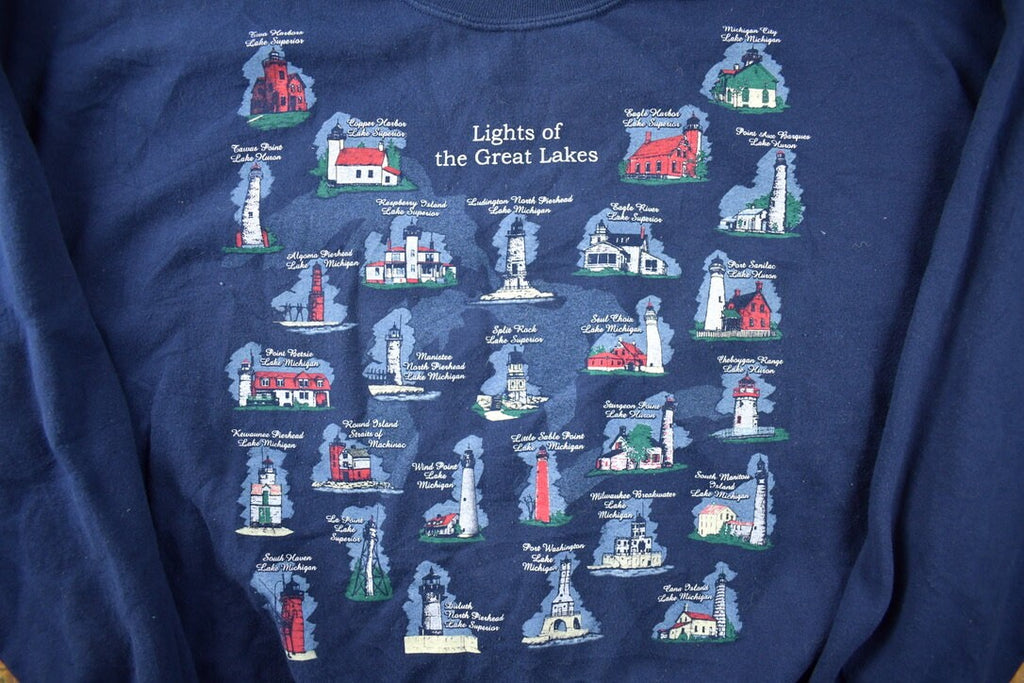 Vintage 1990s Lights Of The Great Lakes Souvenir Travel Crewneck Sweatshirt