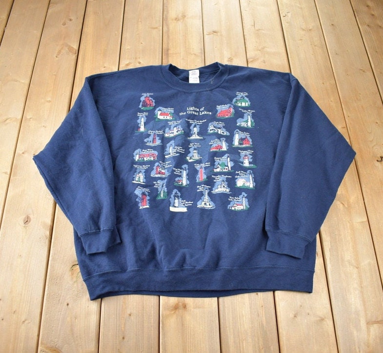 Vintage 1990s Lights Of The Great Lakes Souvenir Travel Crewneck Sweatshirt