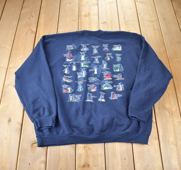 Vintage 1990s Lights Of The Great Lakes Souvenir Travel Crewneck Sweatshirt