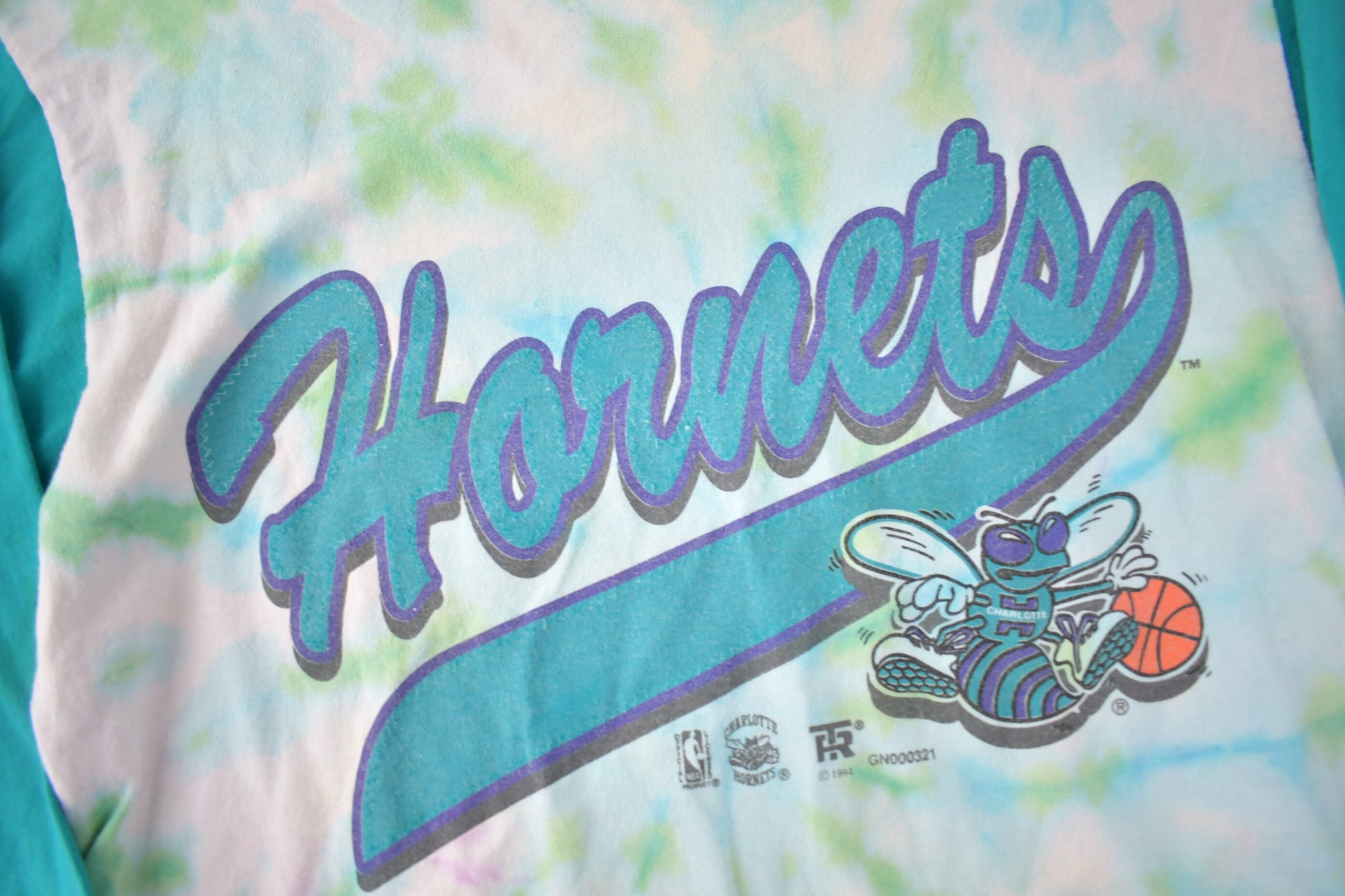 Vintage 1994 Charlotte Hornets NBA Basketball Tie Dye Graphic T-Shirt Made In USA