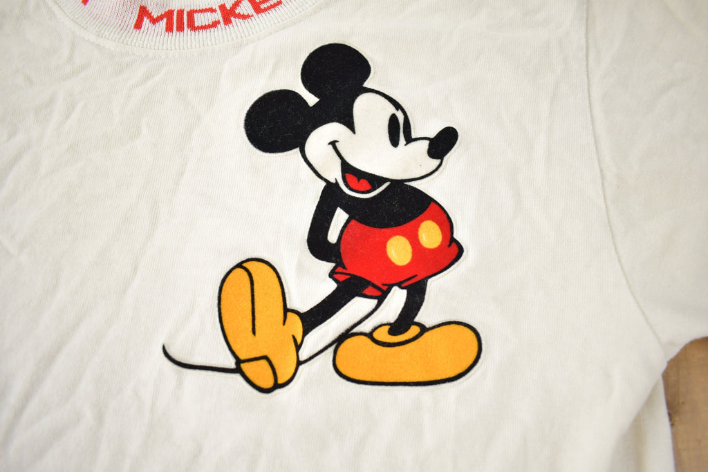 Vintage 1980s Disney Mickey Mouse Embroidered Collar Graphic T-Shirt Made In USA
