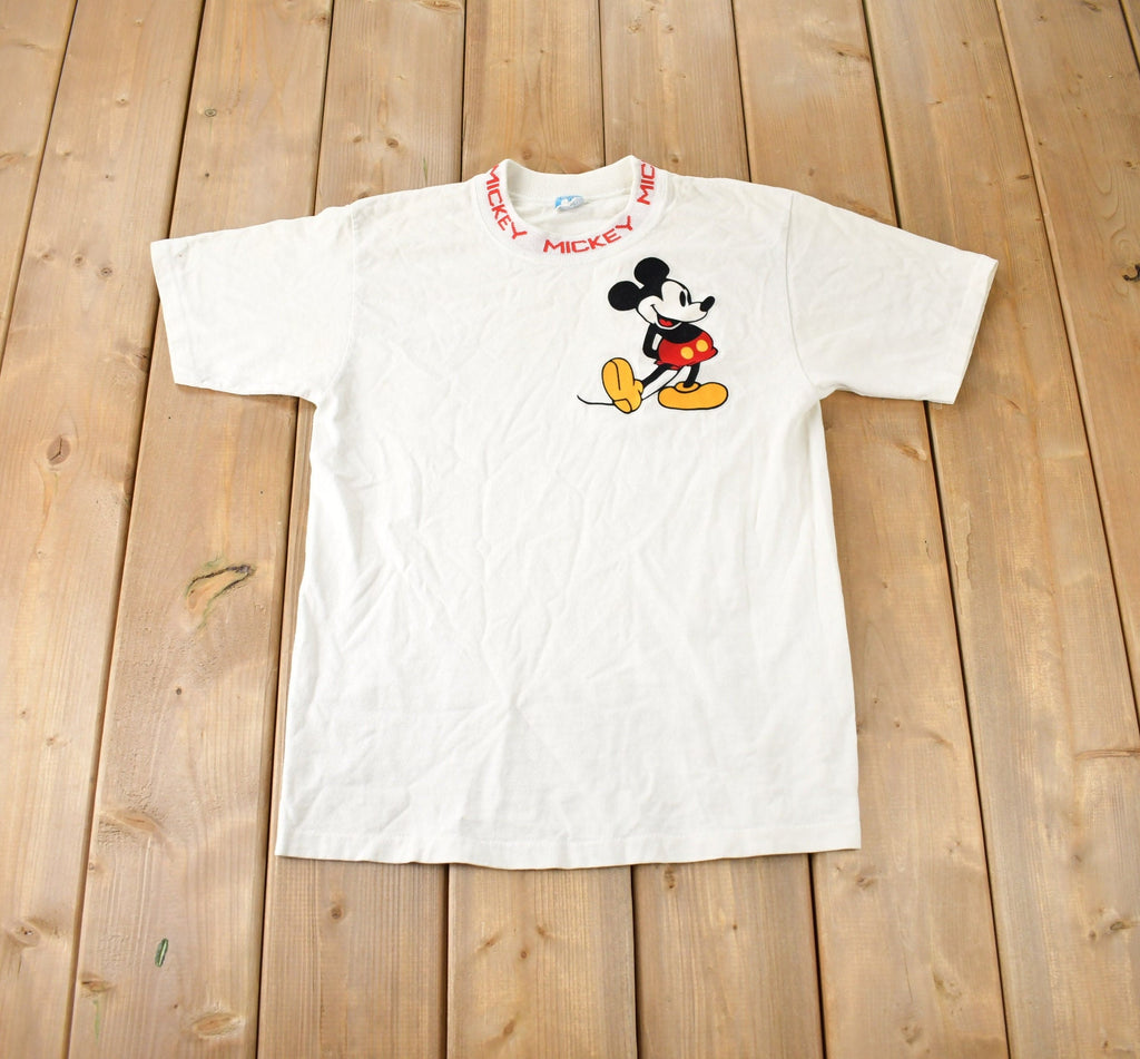 Vintage 1980s Disney Mickey Mouse Embroidered Collar Graphic T-Shirt Made In USA