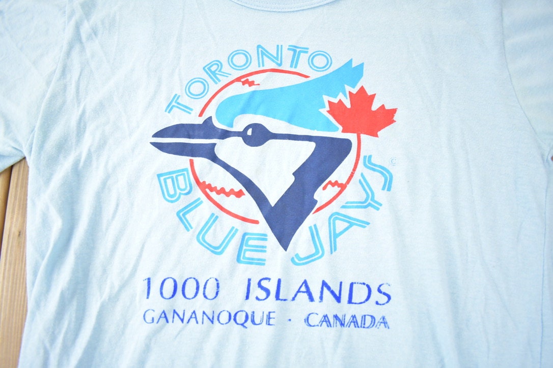 Vintage 1980s MLB Baseball Toronto Blue Jays Gananoque Graphic T-Shirt Made In Canada