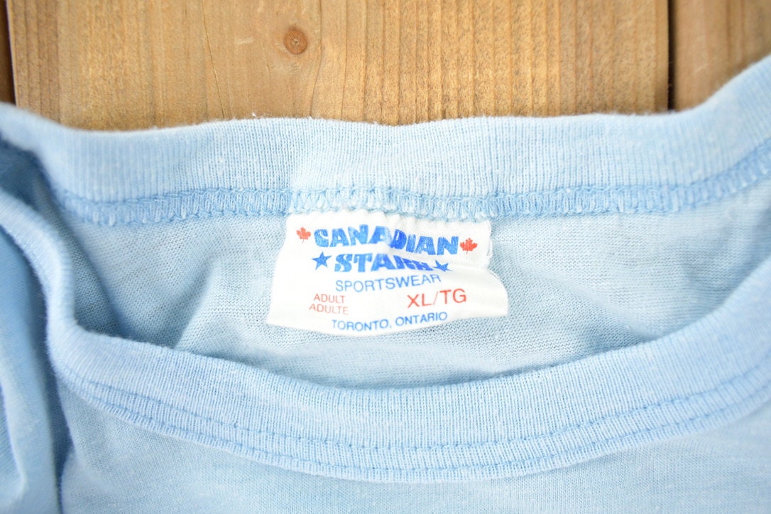 Vintage 1980s MLB Baseball Toronto Blue Jays Gananoque Graphic T-Shirt Made In Canada