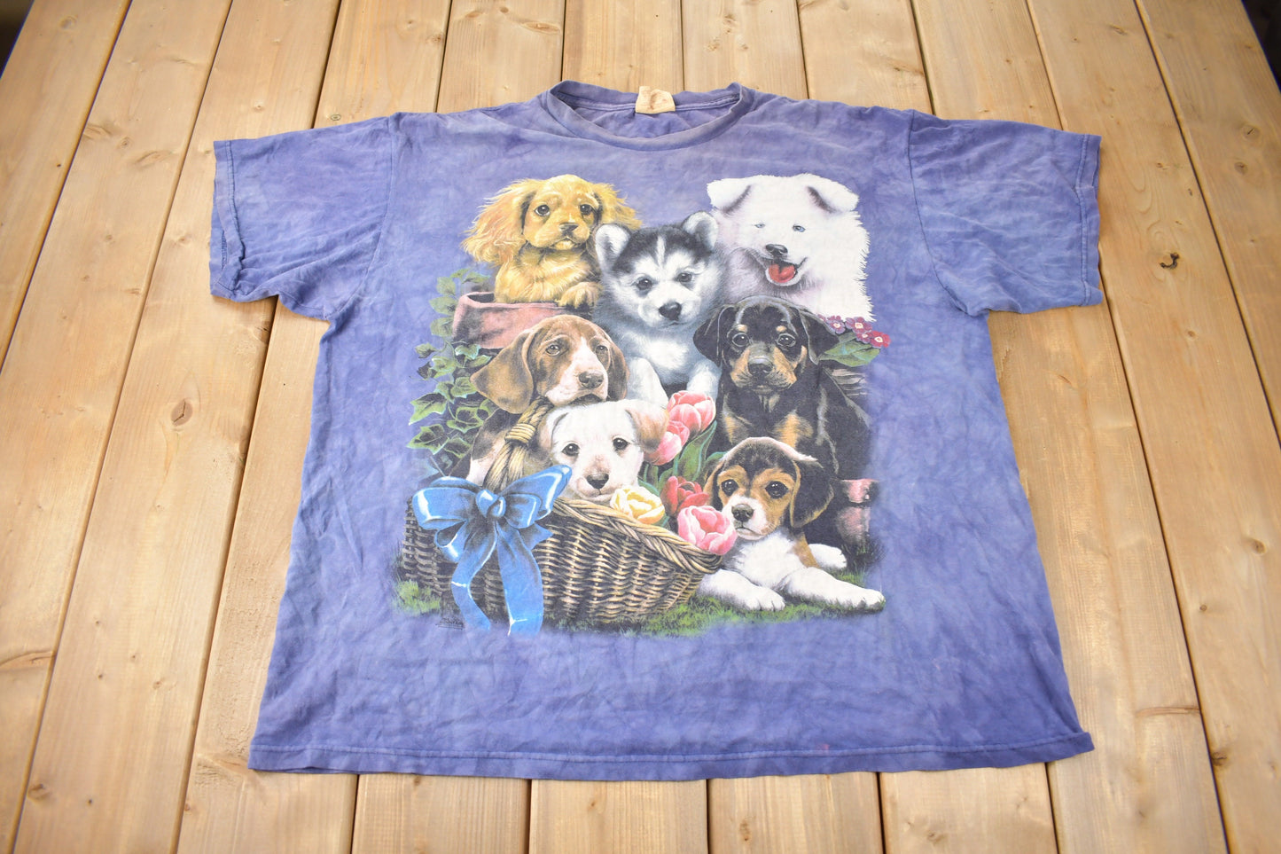 Vintage 1990s Cute Puppy Theme The Mountains Graphic T-Shirt Made In USA Size XL