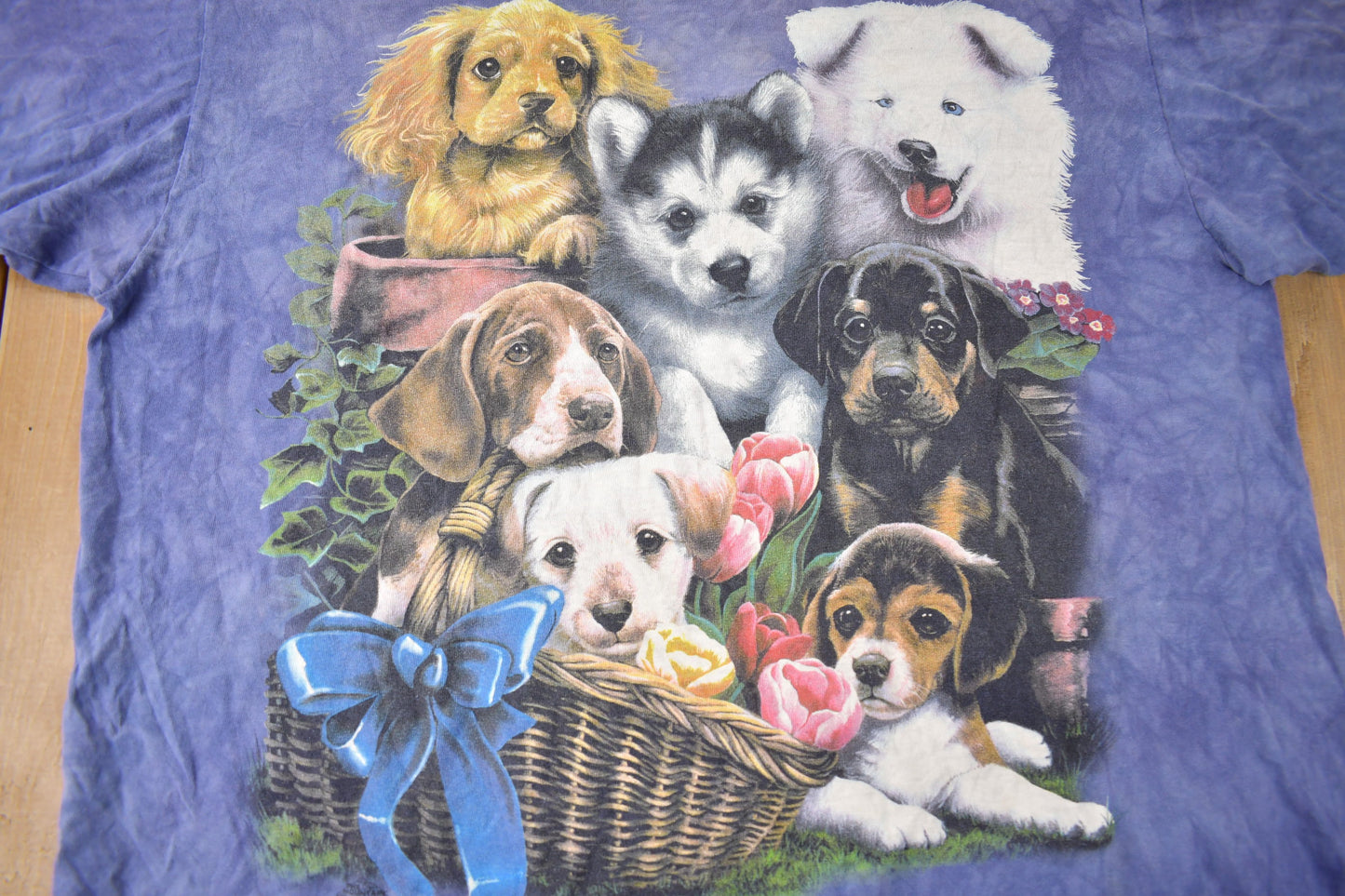 Vintage 1990s Cute Puppy Theme The Mountains Graphic T-Shirt Made In USA Size XL