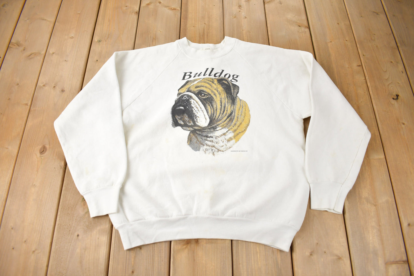 Vintage 1990s Bulldog Graphic Raglan Crewneck Made In USA