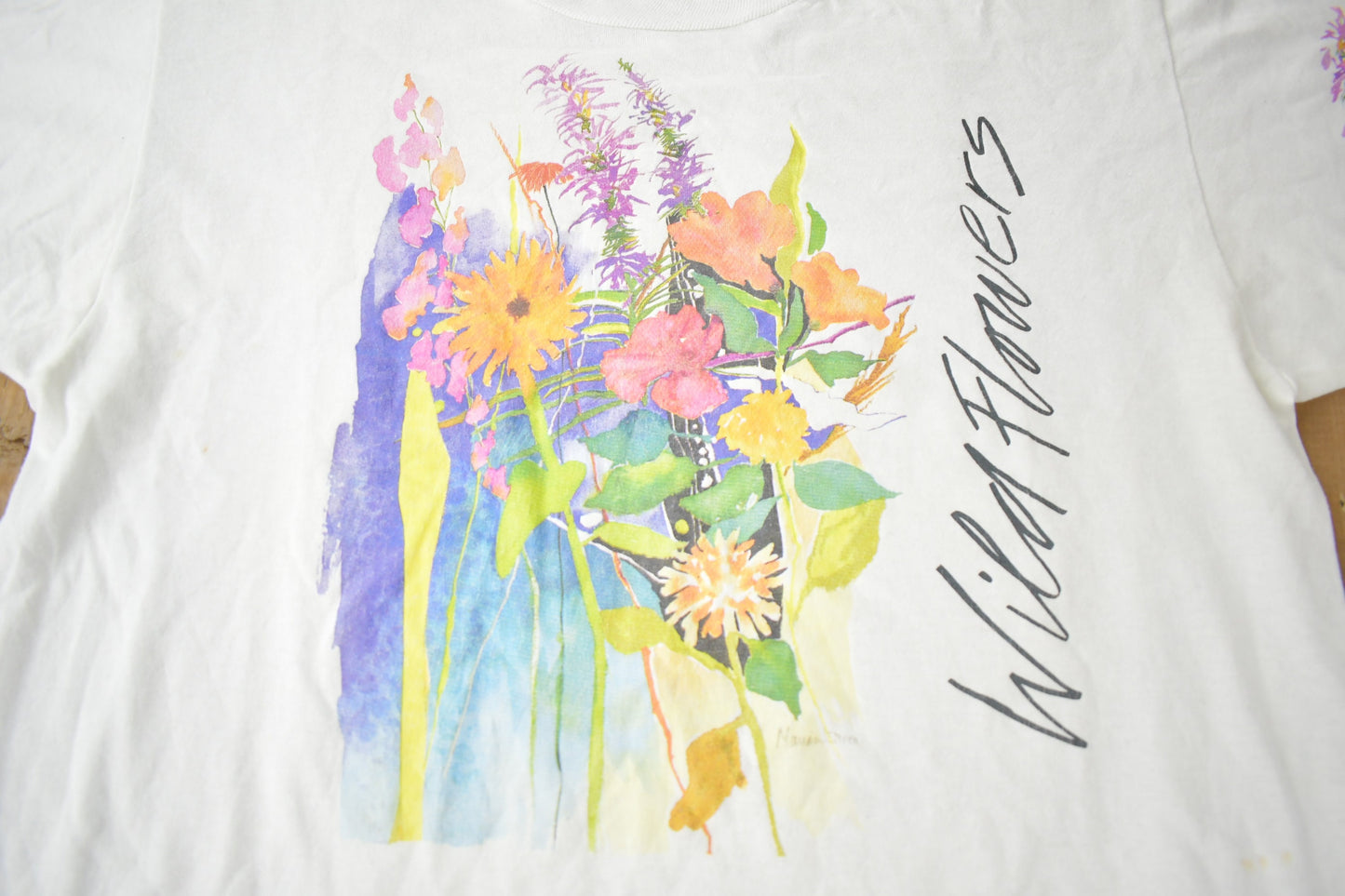 Vintage 1990s Wild Flowers Single Stitch Graphic T-Shirt Made In USA