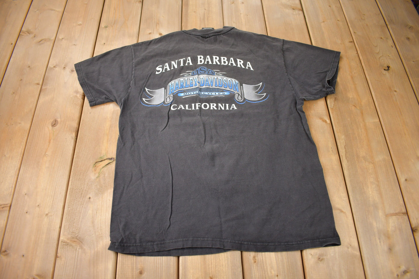 Vintage 1990s Harley Davidson Motorcycles Raw Power Santa Barbara Graphic T-Shirt Made In USA