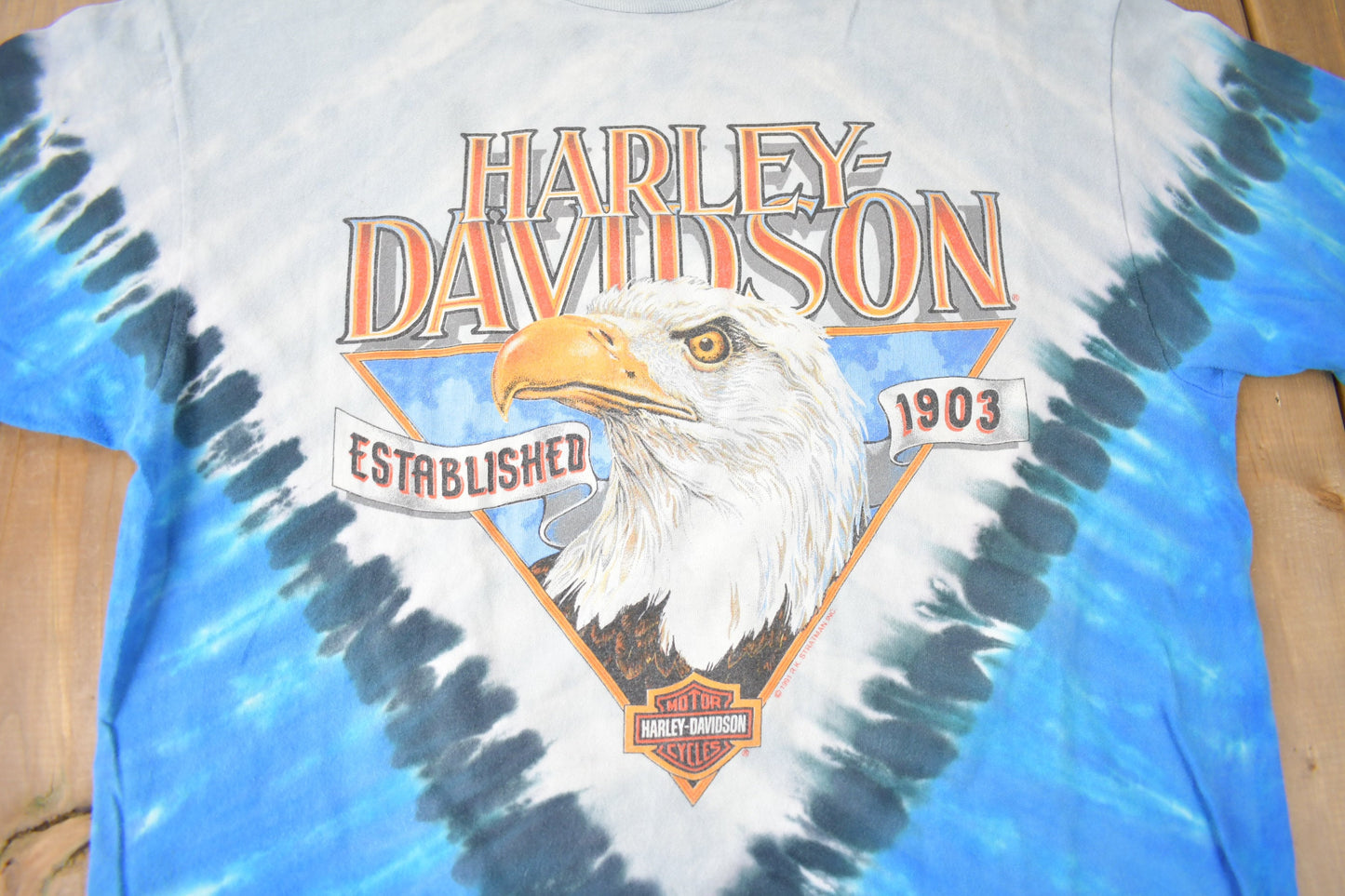 Vintage 1991 Rocky's Harley Davidson London Ontario Tie Dye Eagle Graphic Single Stitch T-Shirt Made In USA