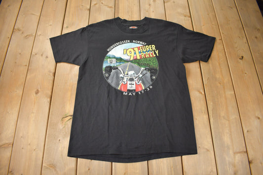 Vintage 1991 Hunderfossen Norway Super Rally Harley Davidson Owners Club Graphic T-Shirt Made In USA