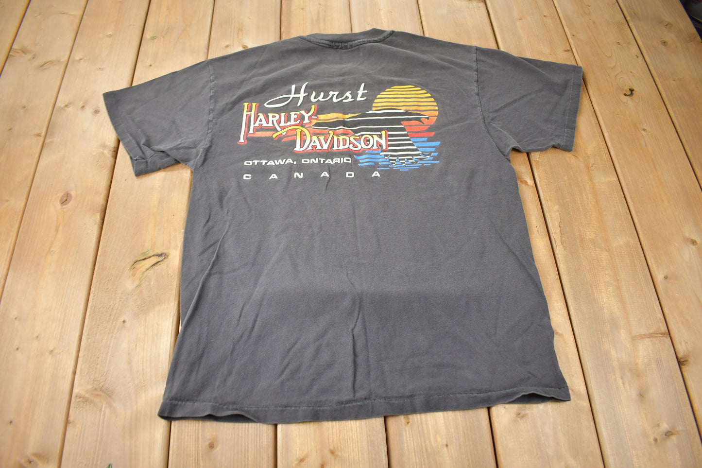 Vintage 1990s Harley Davidson Motorcycles Hurst Ottawa Ontario Single Stitch Graphic T-Shirt Made In USA