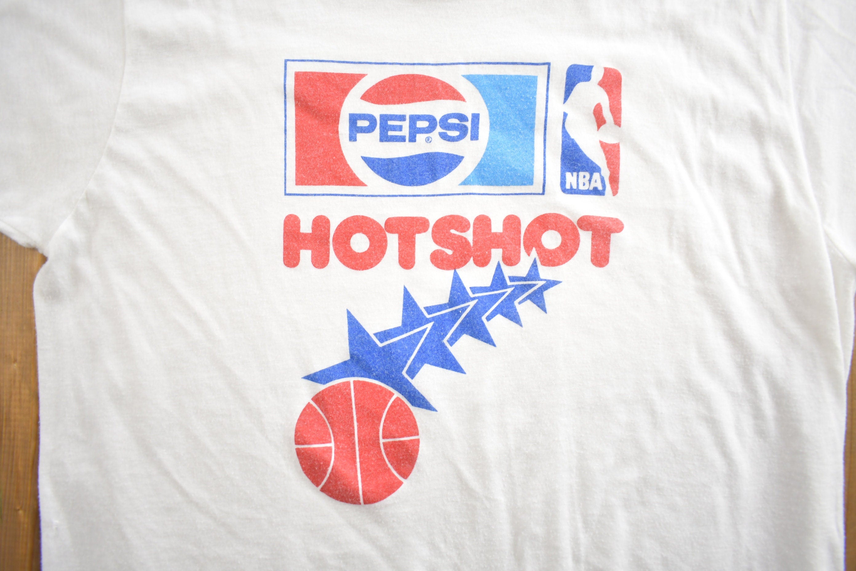 Vintage 1980s NBA Basketball Pepsi Hotshot Graphic T-Shirt Made In USA