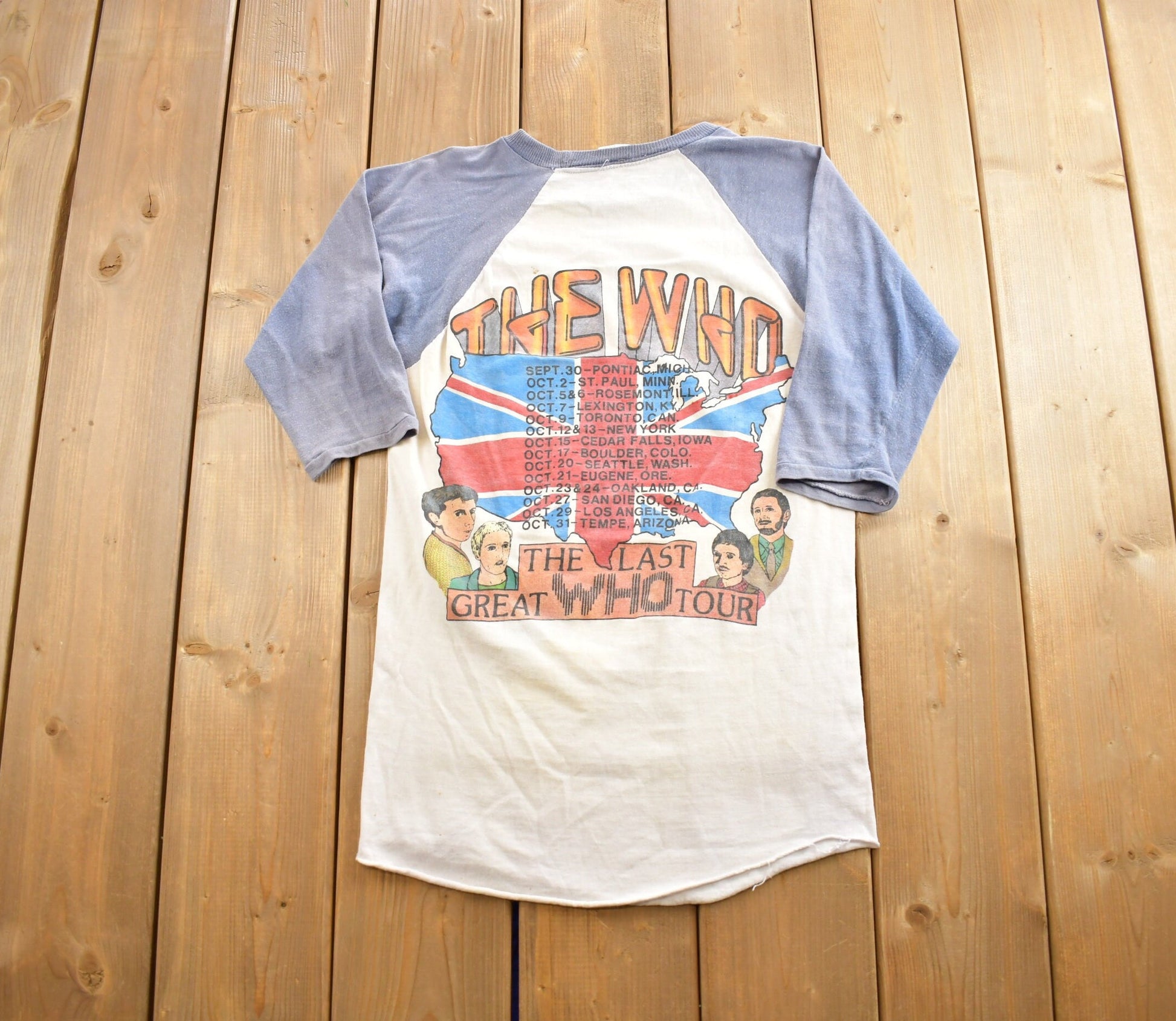 Vintage 1980s The Who Tour Single Stitch Three Quarter Sleeve Band Tee Made in USA