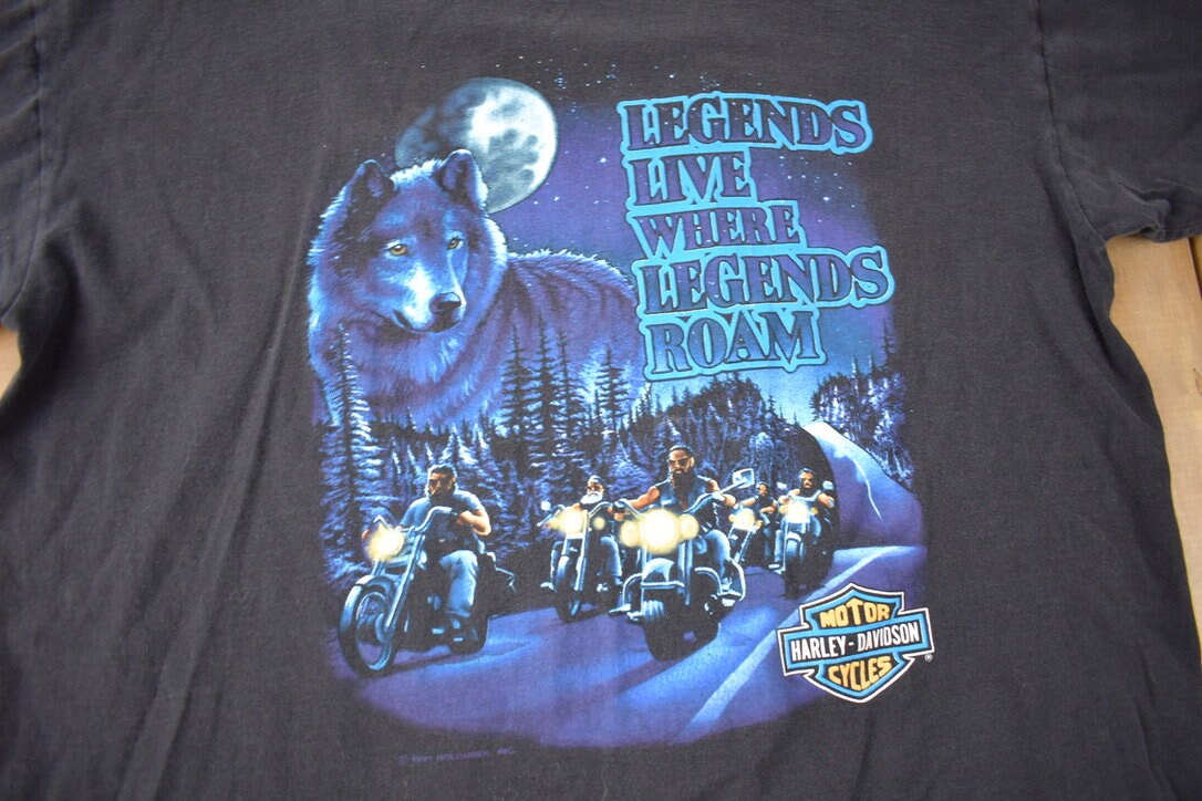 Vintage 1991 Legends Live Where Legends Roam Harley Davidson Motorcycles New Orleans Single Stitch Graphic T-Shirt Made In USA