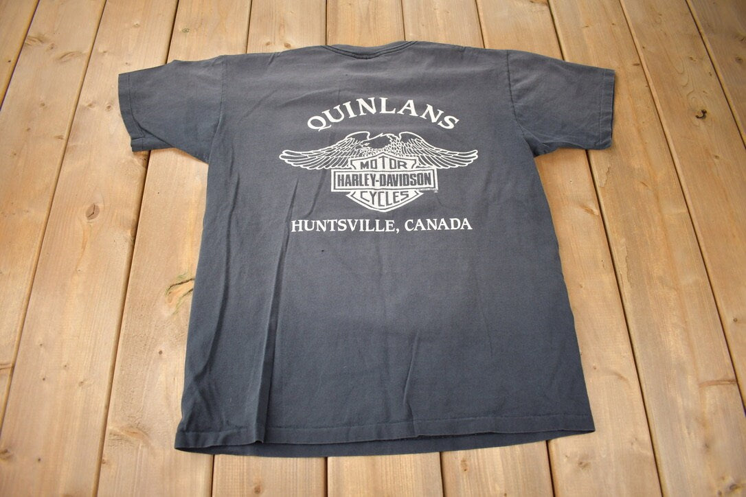 Vintage 1993 Quinlan's Harley Davidson Huntsville Canada Single Stitch Graphic T-Shirt Made In USA