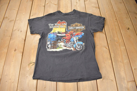 Vintage 1990s Central Maine Harley Davidson Bangor Maine Single Stitch Graphic T-Shirt Made In USA