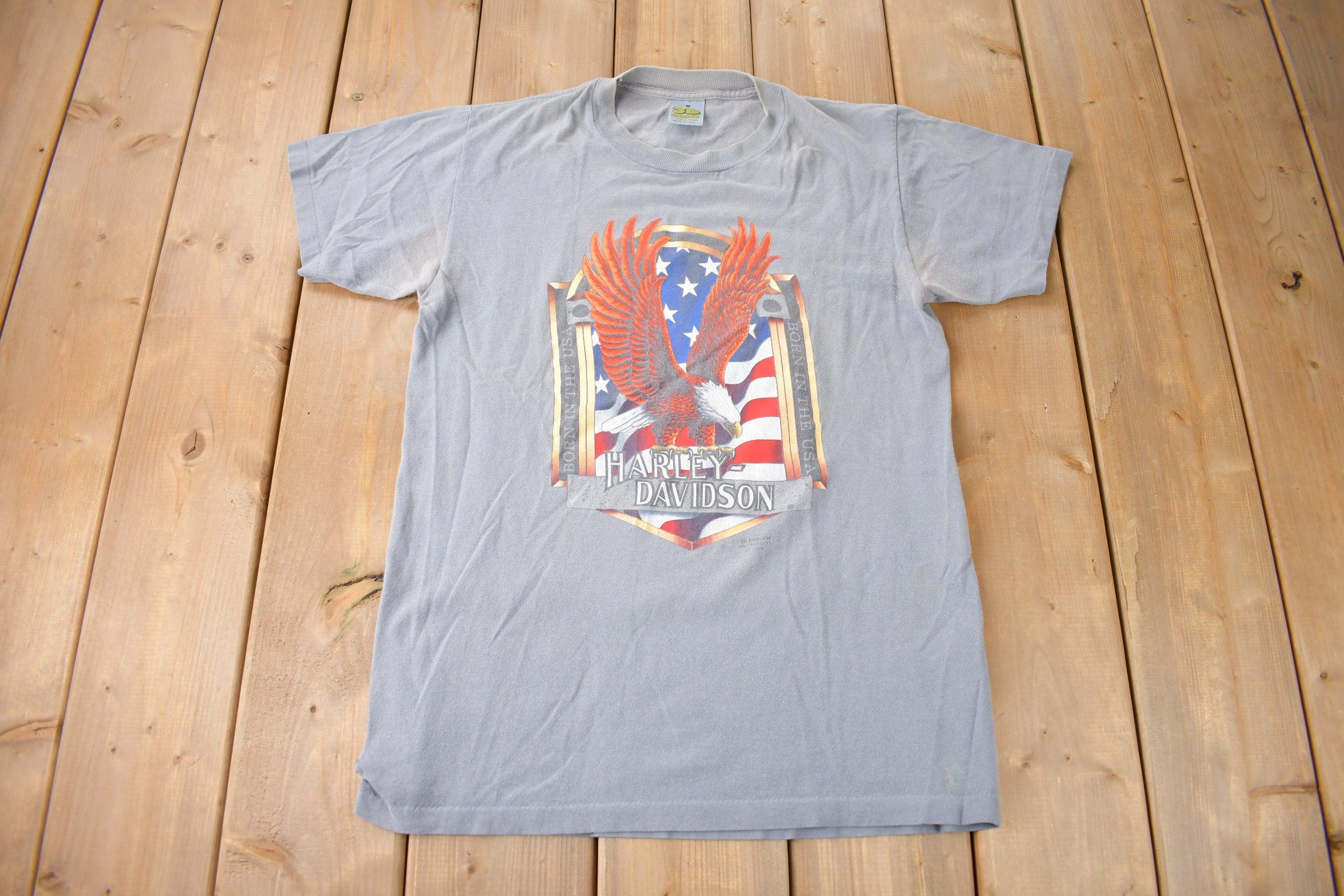 Vintage 1980s Camerons Harley Davidson Perth Ontario Single Stitch 3D Emblem T-Shirt Made In USA