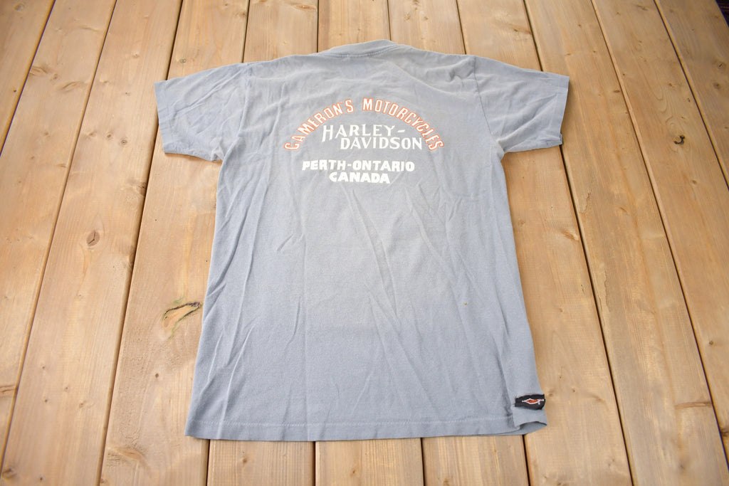 Vintage 1980s Camerons Harley Davidson Perth Ontario Single Stitch 3D Emblem T-Shirt Made In USA
