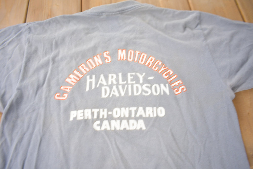 Vintage 1980s Camerons Harley Davidson Perth Ontario Single Stitch 3D Emblem T-Shirt Made In USA