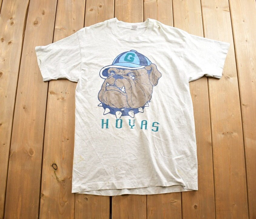 Vintage 1980s Georgetown Hoyas Bulldog Collegiate Graphic T-Shirt Made In USA