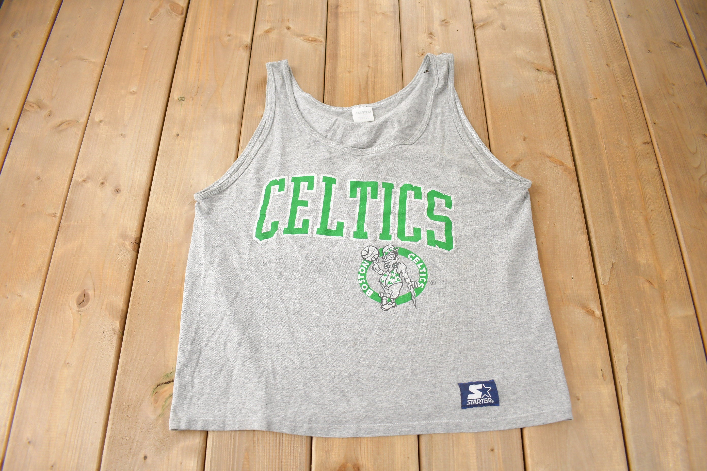 Vintage 1990s Boston Celtics NBA Basketball Starter Graphic Tank Top Made In USA