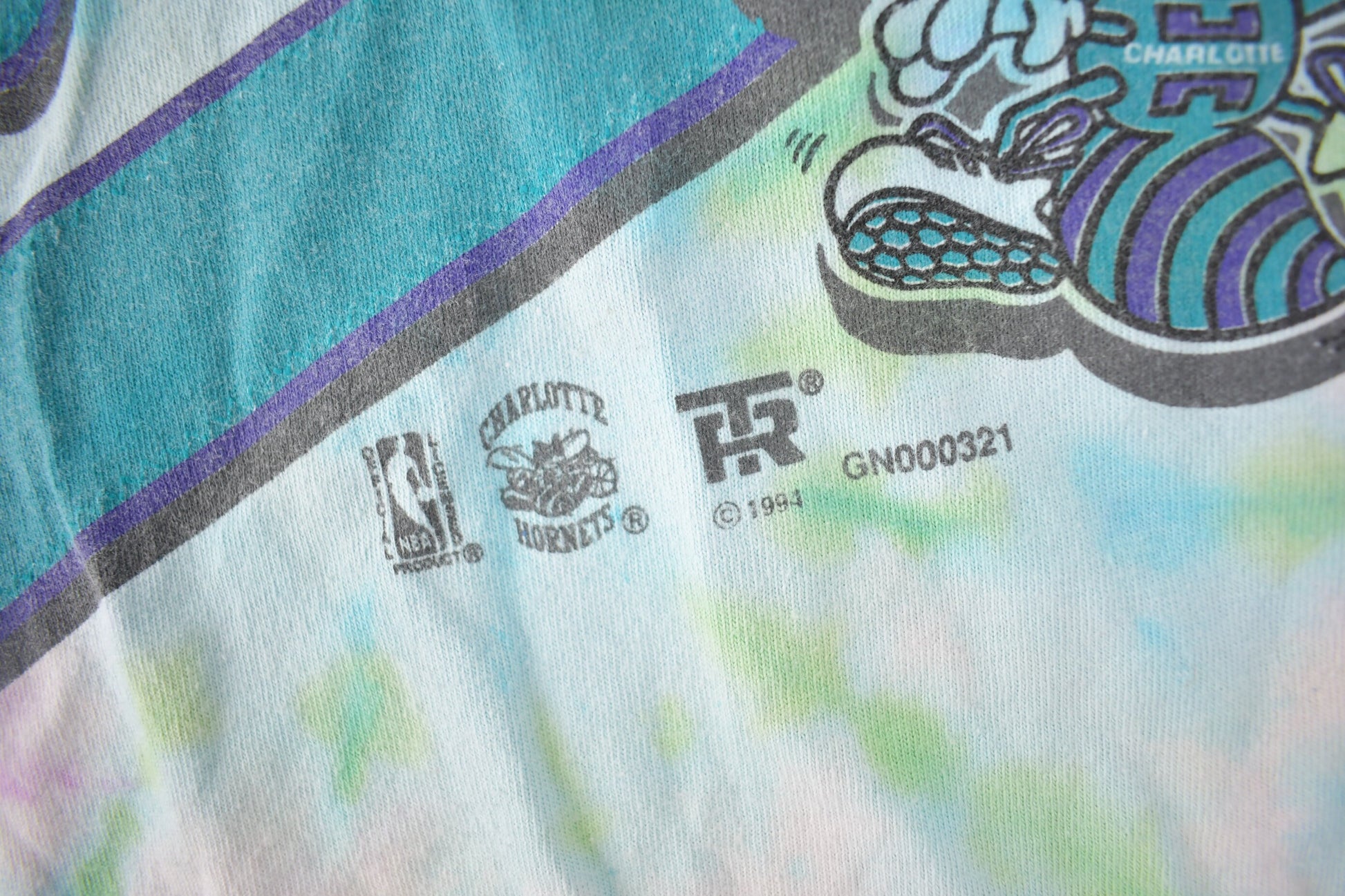 Vintage 1994 Charlotte Hornets NBA Basketball Tie Dye Graphic T-Shirt Made In USA