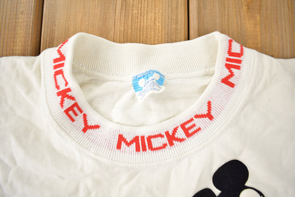 Vintage 1980s Disney Mickey Mouse Embroidered Collar Graphic T-Shirt Made In USA