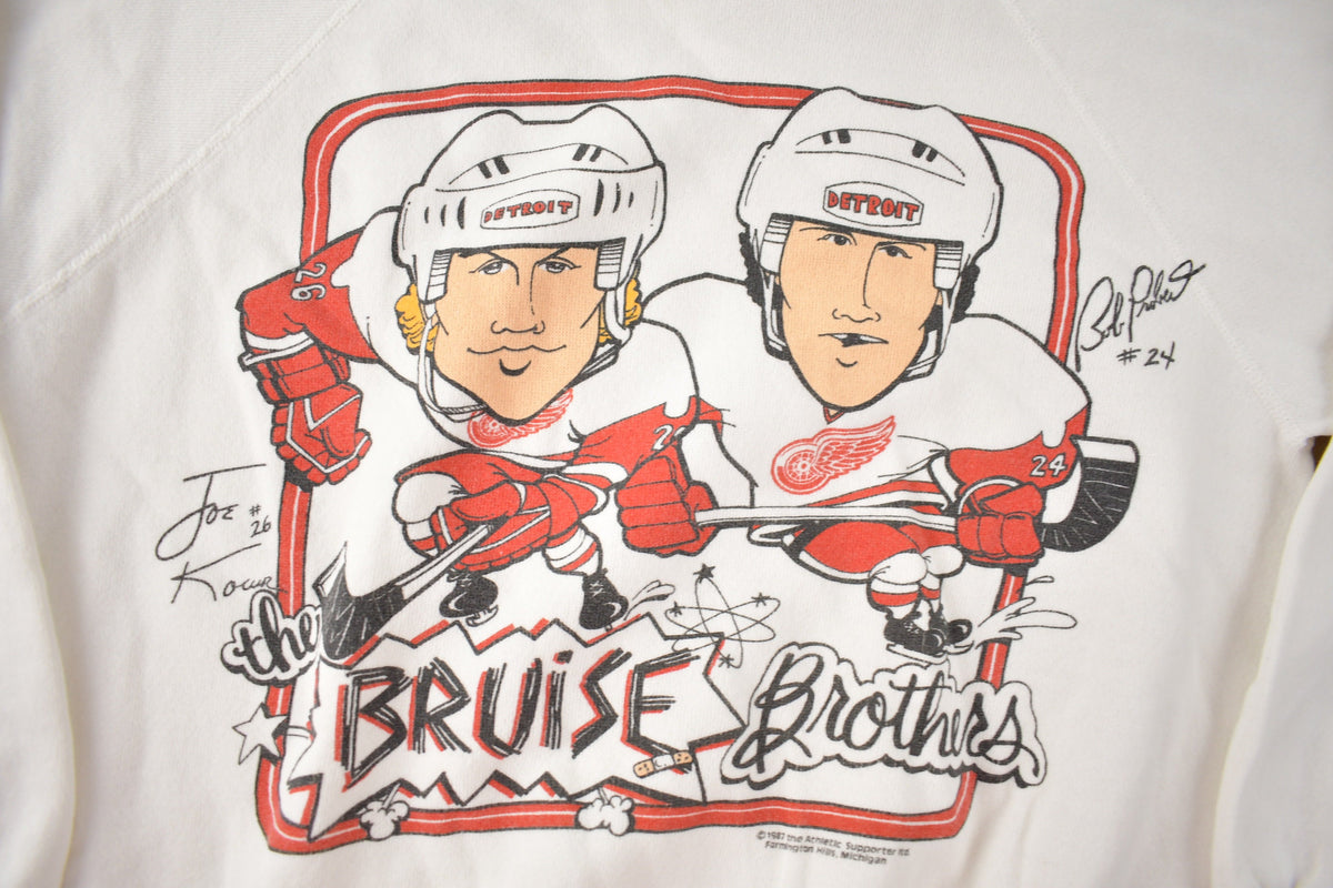 Vintage 1987 Detroit Red WIngs Bruise Brothers NHL Hockey Crewneck Sweatshirt Made In USA