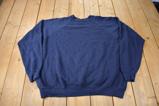 Vintage 1980s Navy Blue Blank Raglan Crewneck Sweatshirt Made In USA