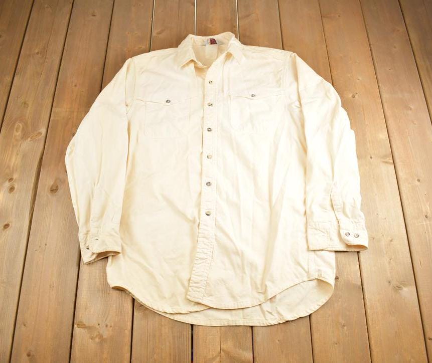 Vintage 1980s Carhartt Rugged Outdoor Wear White Blank Button Up Shirt Made In USA