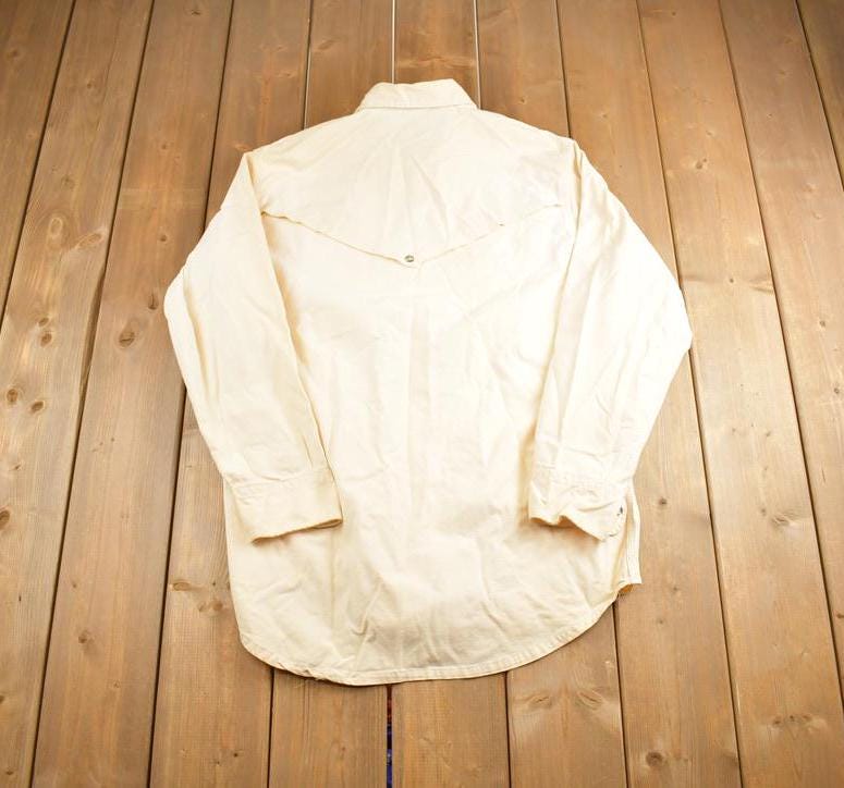 Vintage 1980s Carhartt Rugged Outdoor Wear White Blank Button Up Shirt Made In USA