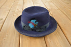 Vintage 1950s Stetson Saxon Blue Fedora With Feather