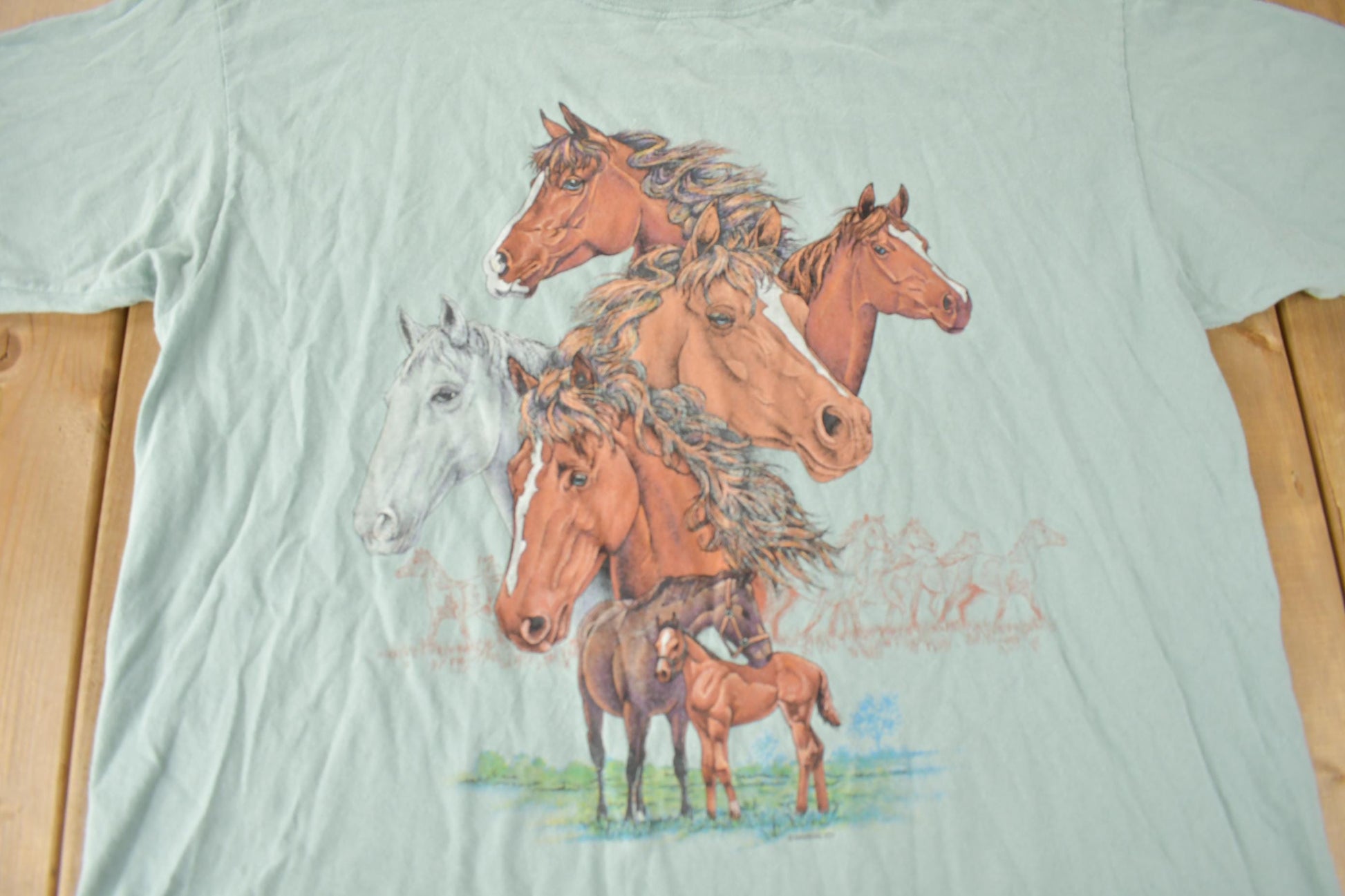 Vintage Y2K Horses Graphic T-Shirt Size 2XL