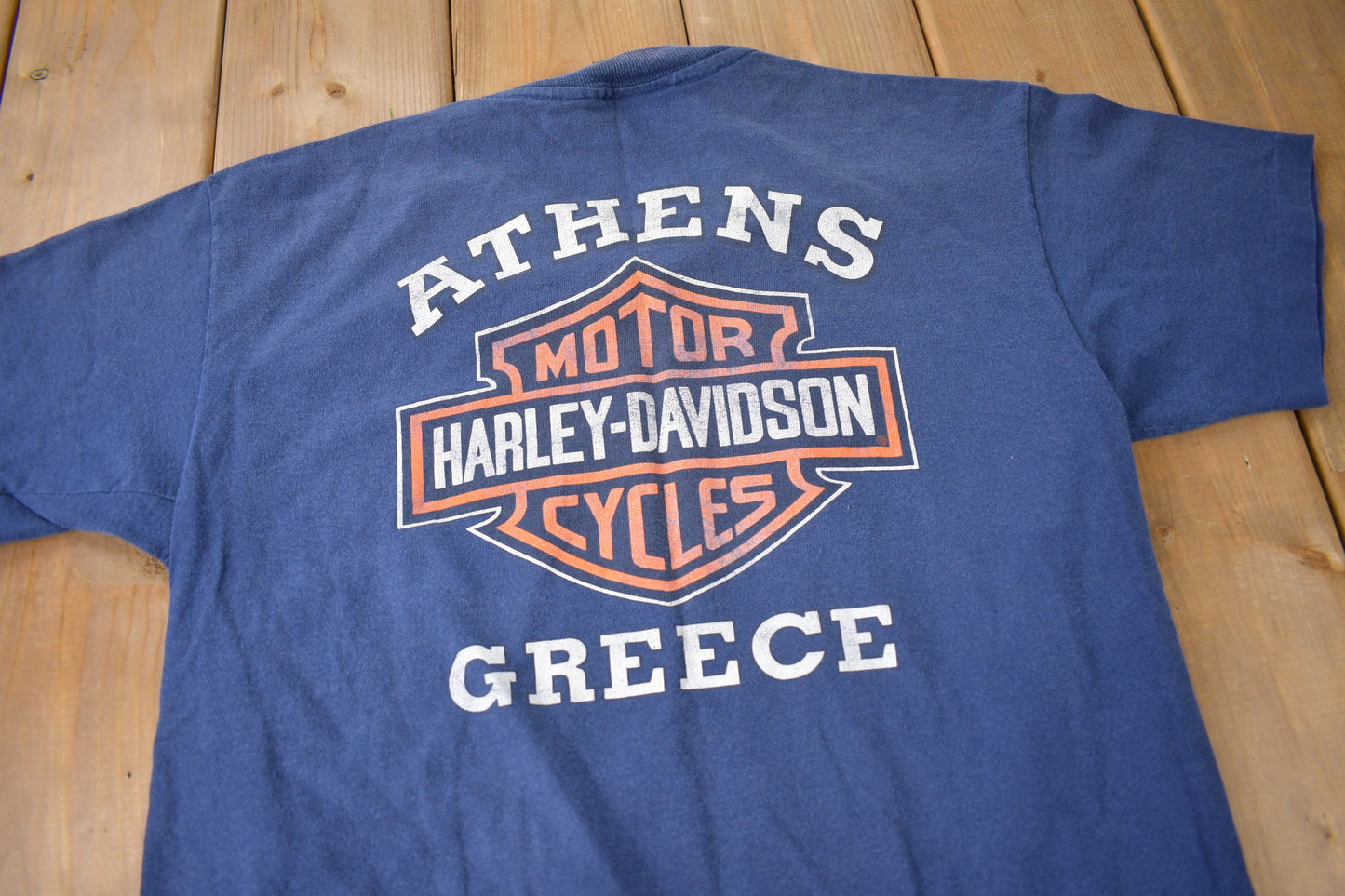 Vintage 1990s Harley Davidson Motorcycles Athens Greece Single Stitch Graphic T-Shirt