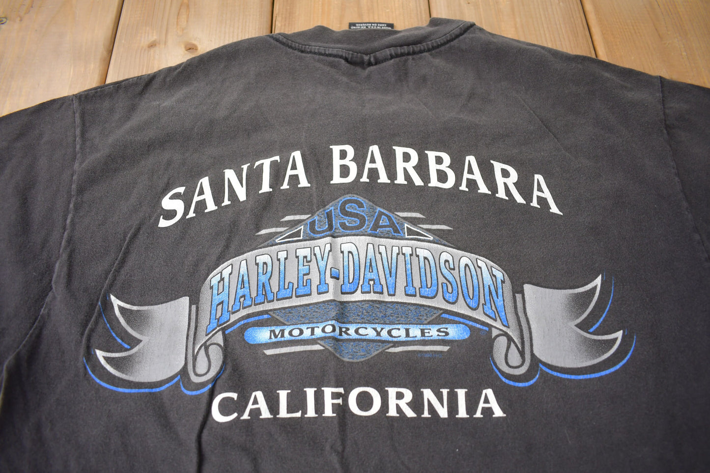 Vintage 1990s Harley Davidson Motorcycles Raw Power Santa Barbara Graphic T-Shirt Made In USA