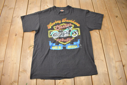 Vintage 1990s Harley Davidson Motorcycles Haleigh NC Single Stitch Graphic T-Shirt Made In USA