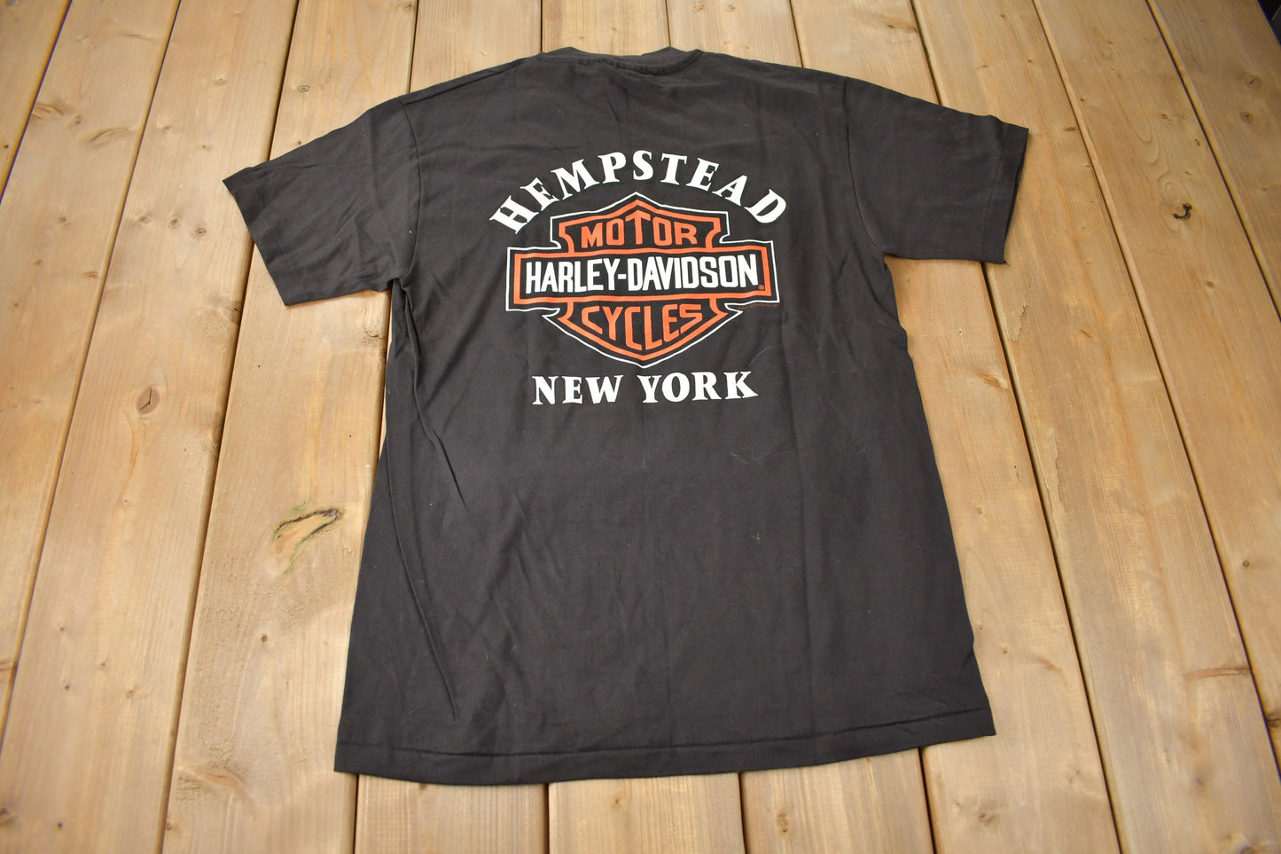 Vintage 1990s Harley Davidson Motorcycles Hempstead New York Single Stitch Graphic T-Shirt Made In USA