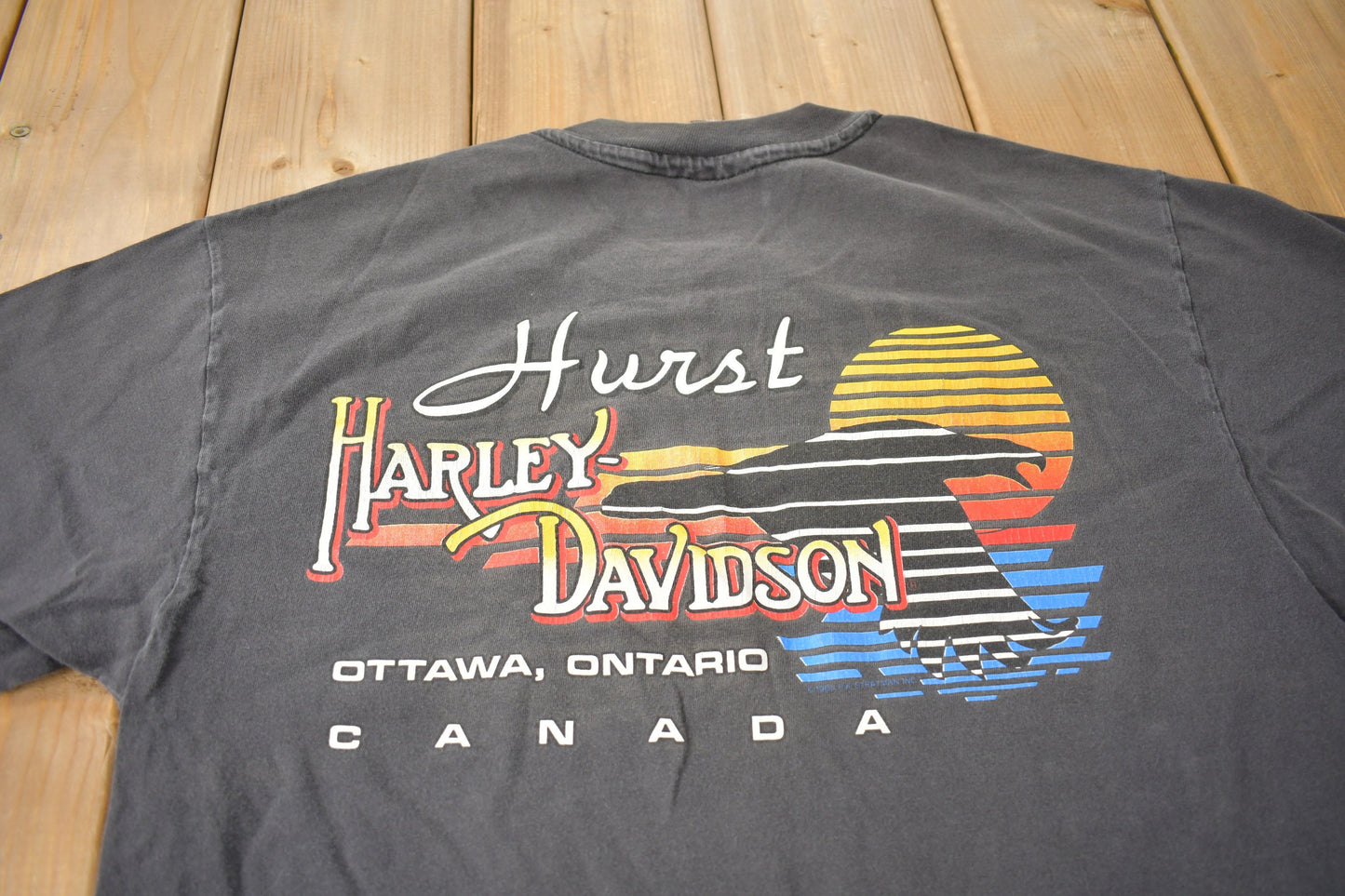 Vintage 1990s Harley Davidson Motorcycles Hurst Ottawa Ontario Single Stitch Graphic T-Shirt Made In USA