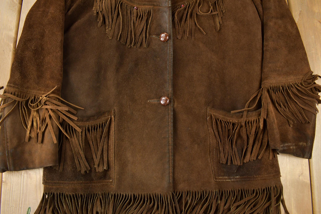 Vintage 1970s Dark Brown Suede Fringe Leather Jacket