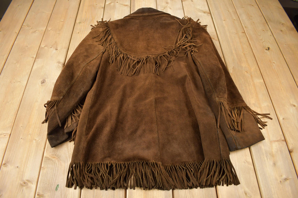 Vintage 1970s Dark Brown Suede Fringe Leather Jacket